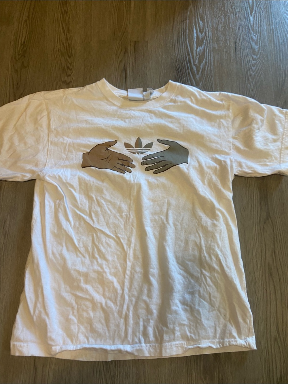 adidas White Tee with Two-Tone Hand Graphic